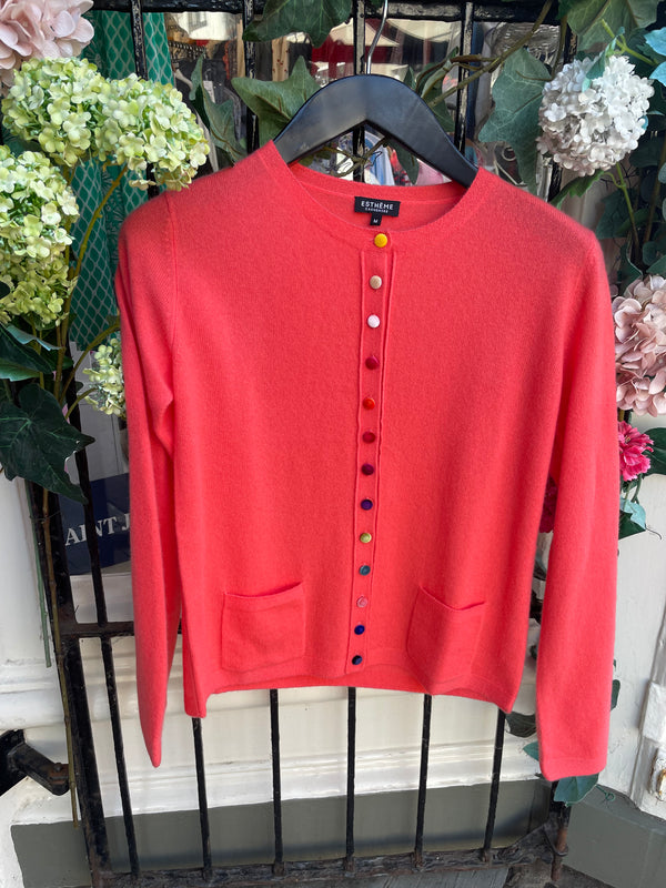 Coral Cashmere Cardigan with Velvet Buttons | Esthēme Cachemire