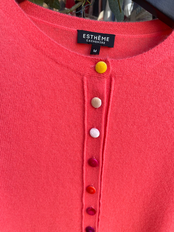 Coral Cashmere Cardigan with Velvet Buttons | Esthēme Cachemire