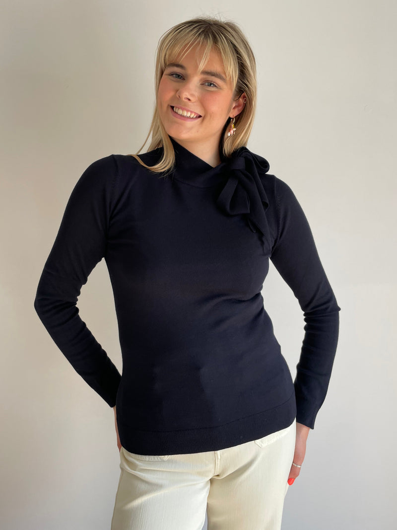 Osaka Navy Tie Neck Jumper | EMME