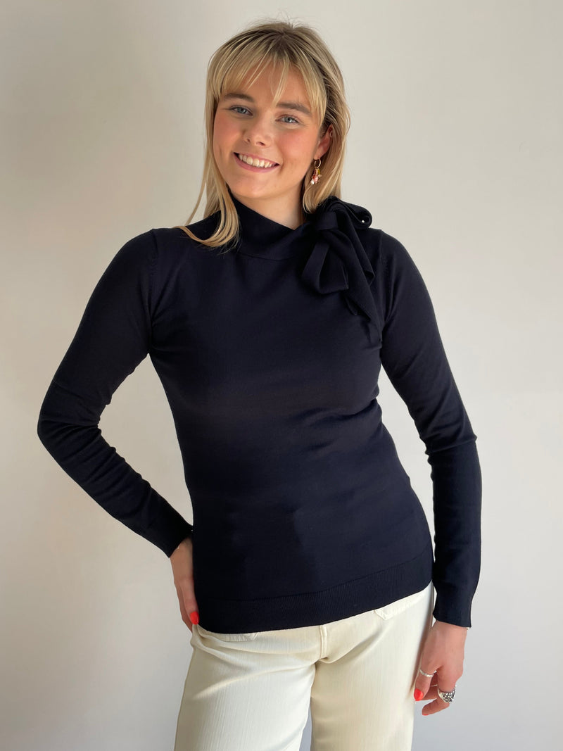 Osaka Navy Tie Neck Jumper | EMME