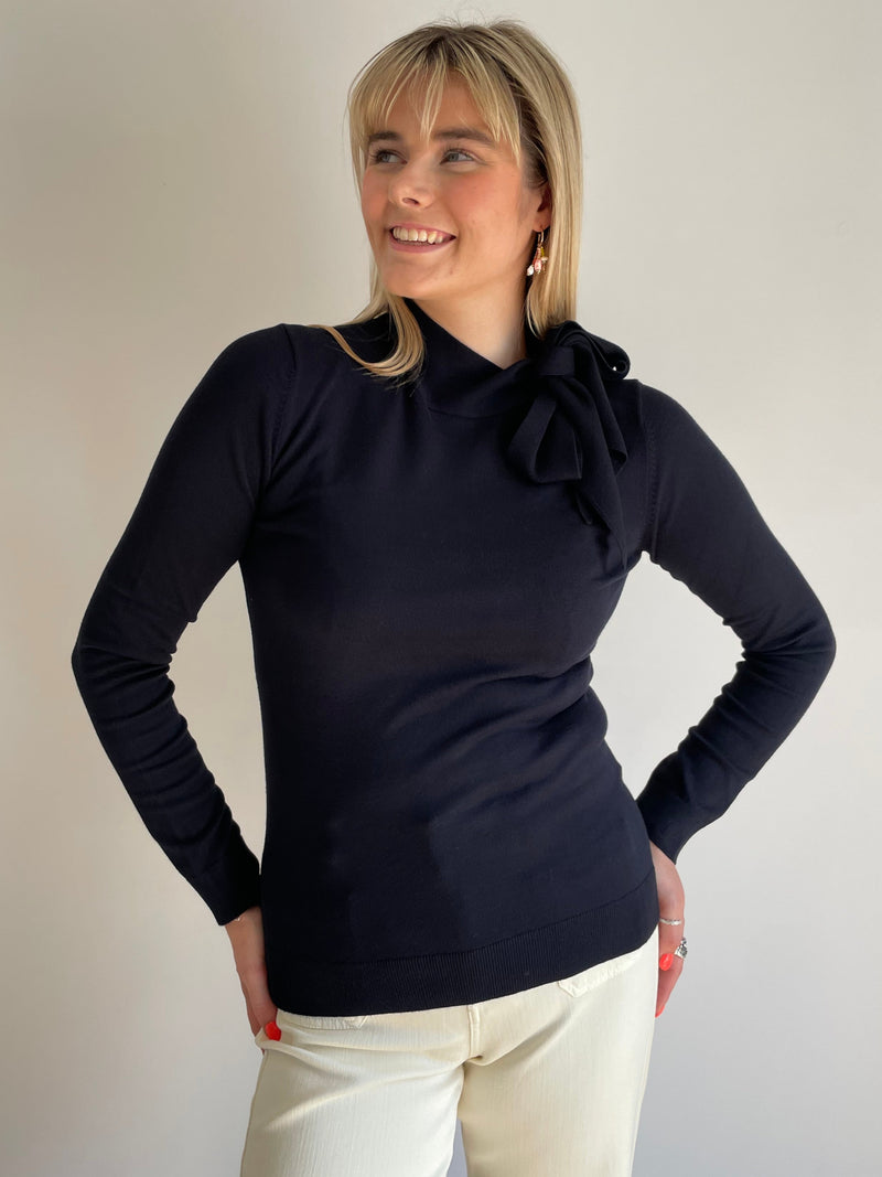 Osaka Navy Tie Neck Jumper | EMME