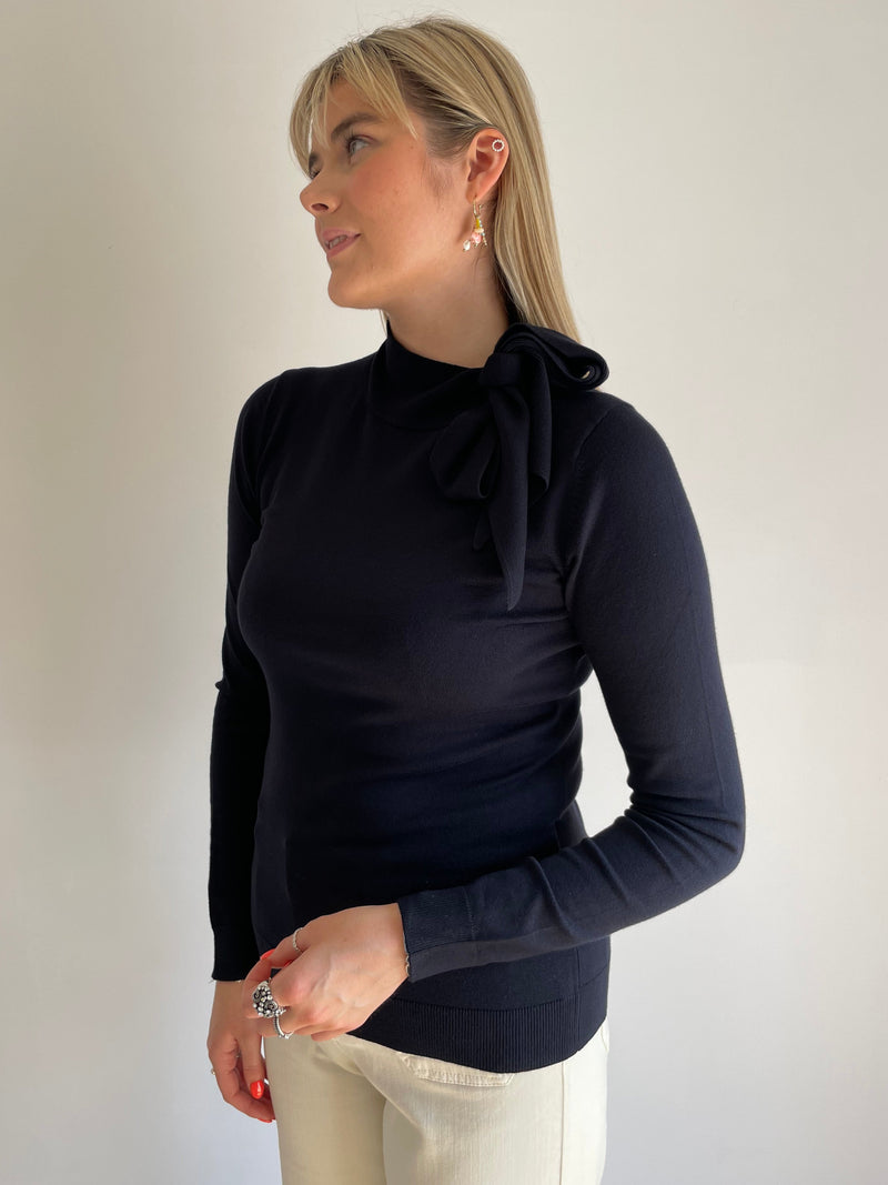 Osaka Navy Tie Neck Jumper | EMME