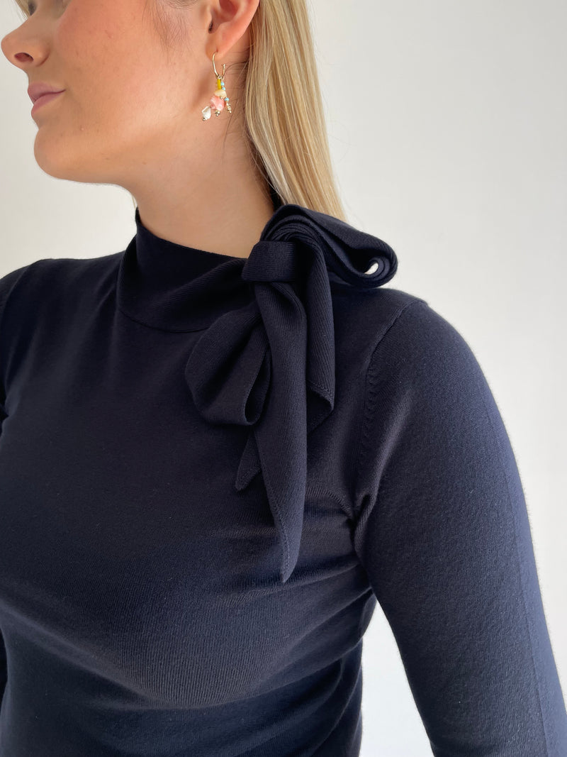 Osaka Navy Tie Neck Jumper | EMME