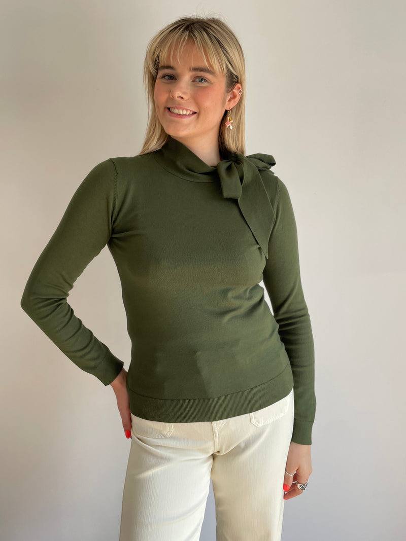 Osaka Green Tie Neck Jumper | EMME