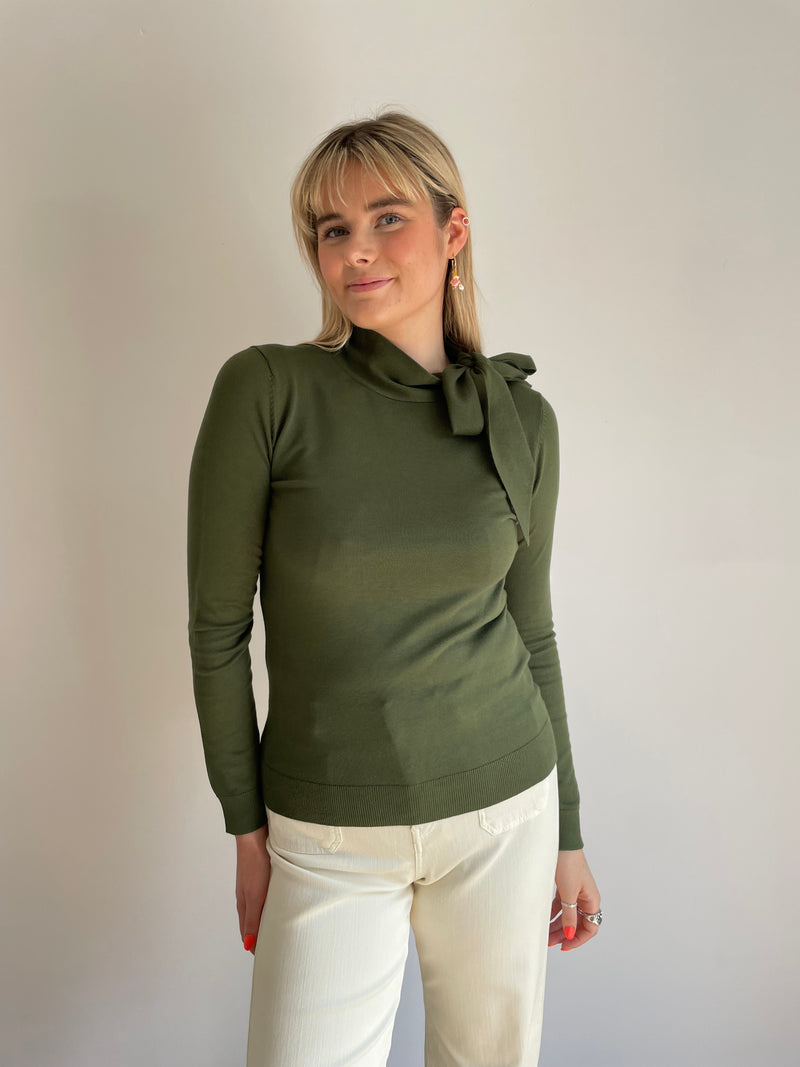 Osaka Green Tie Neck Jumper | EMME