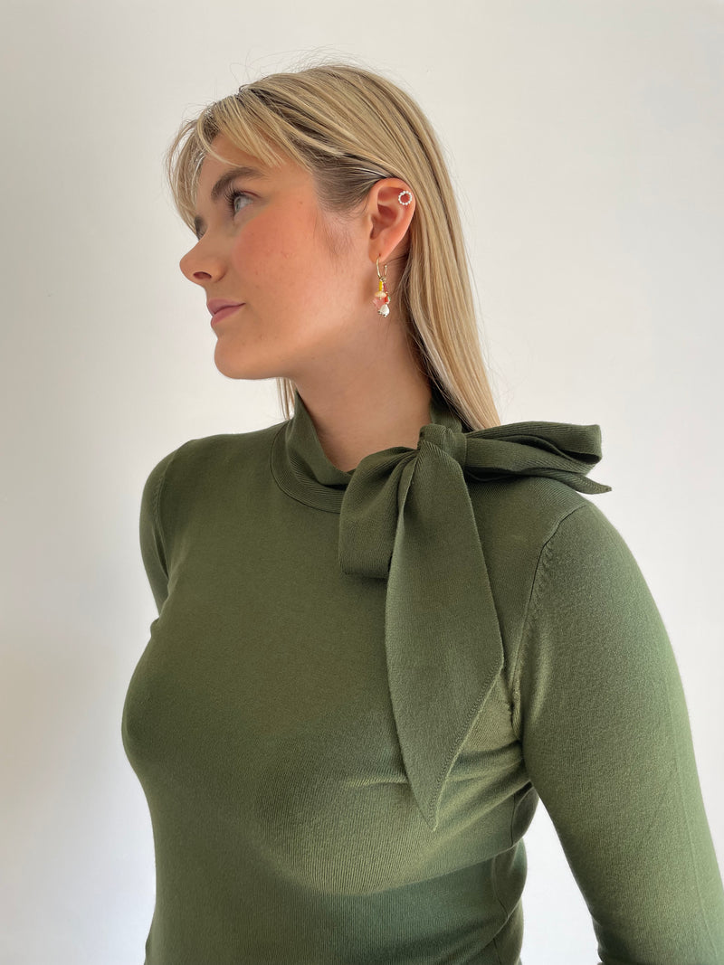 Osaka Green Tie Neck Jumper | EMME