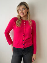 Barbie Pink Cashmere Cardigan with Velvet Buttons | Esthēme Cachemire