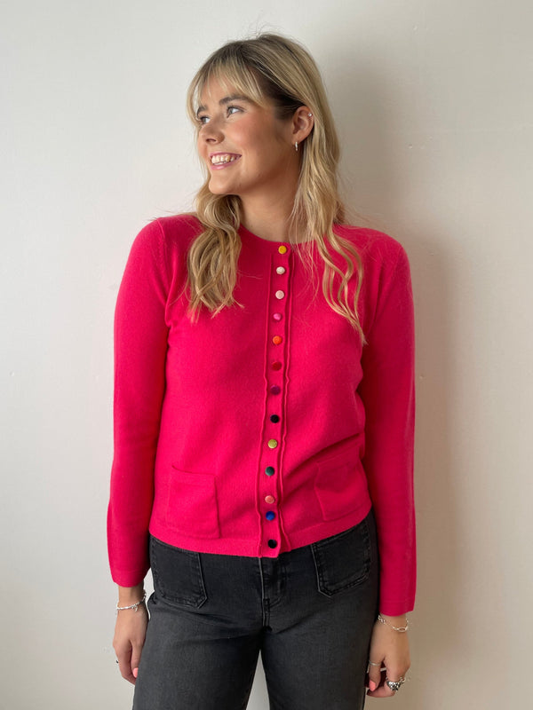 Barbie Pink Cashmere Cardigan with Velvet Buttons | Esthēme Cachemire