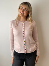 Baby Pink Cashmere Cardigan with Velvet Pockets | Esthēme Cachemire