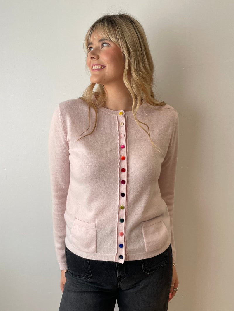 Baby Pink Cashmere Cardigan with Velvet Pockets | Esthēme Cachemire