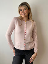 Baby Pink Cashmere Cardigan with Velvet Pockets | Esthēme Cachemire
