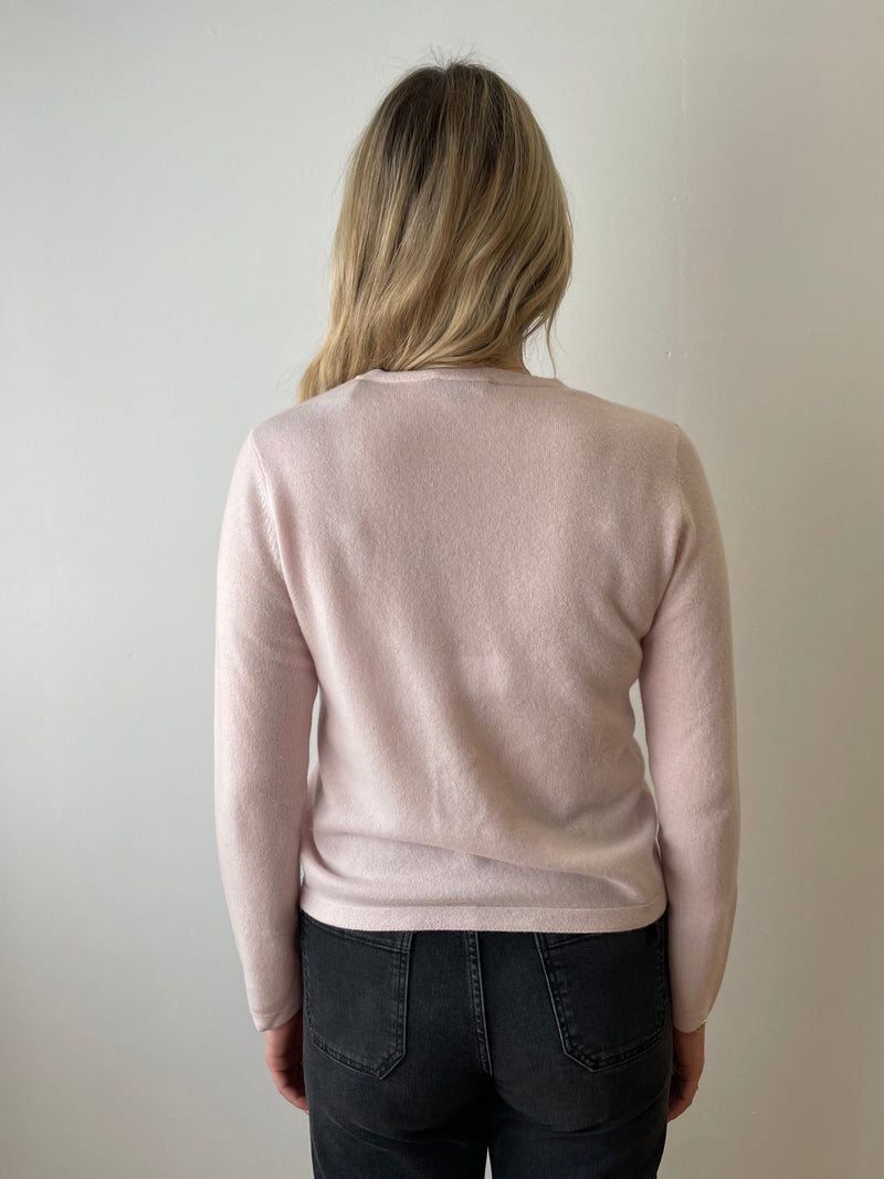 Baby Pink Cashmere Cardigan with Velvet Pockets | Esthēme Cachemire