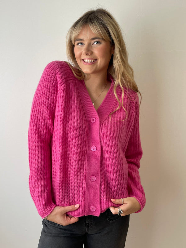Pink Chunky Cashmere Cardigan | Esthēme Cachemire