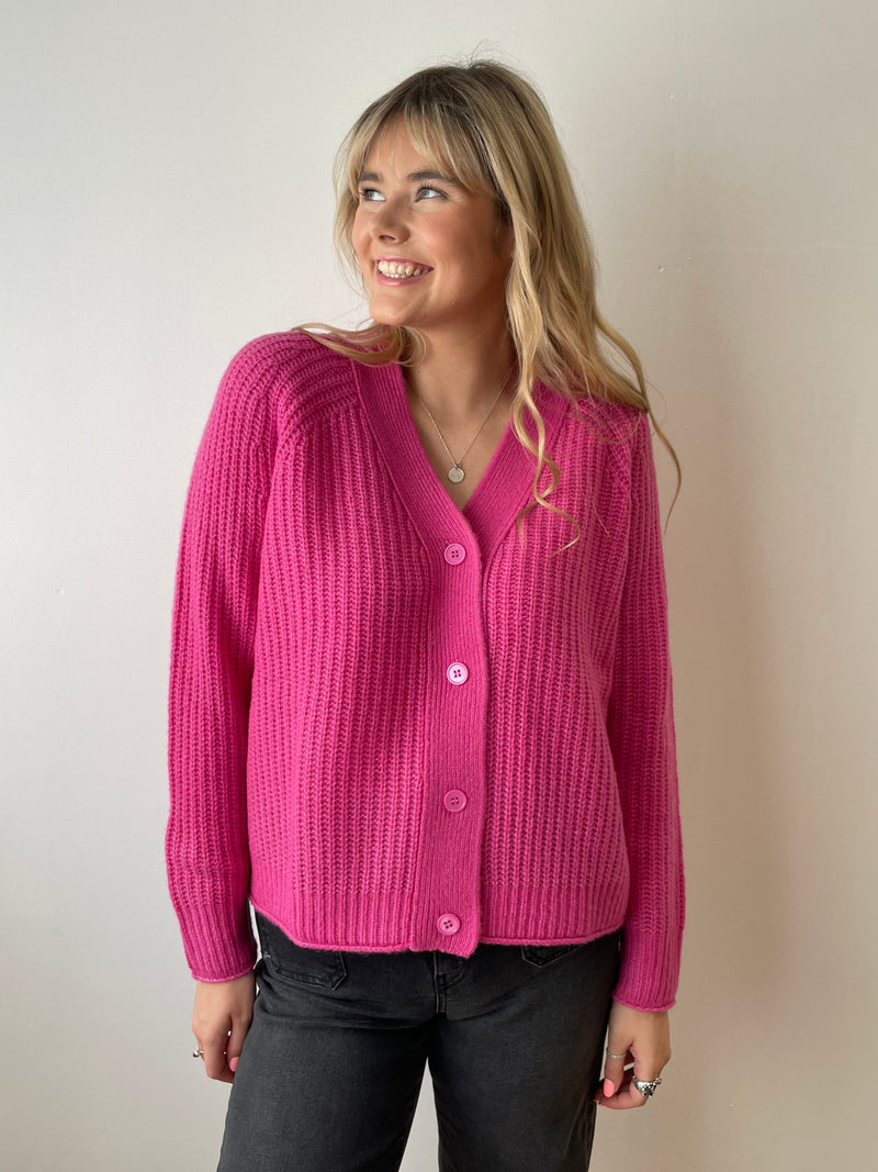 Pink Chunky Cashmere Cardigan | Esthēme Cachemire