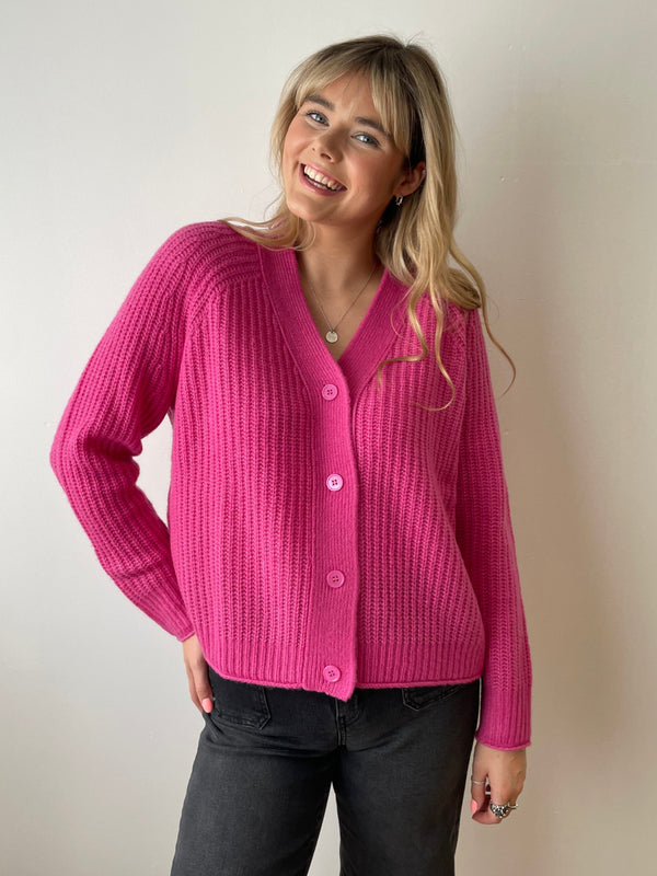 Pink Chunky Cashmere Cardigan | Esthēme Cachemire
