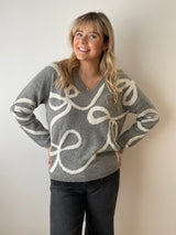 Grey and Cream Bow Cashemere Jumper | Esthēme Cachemire