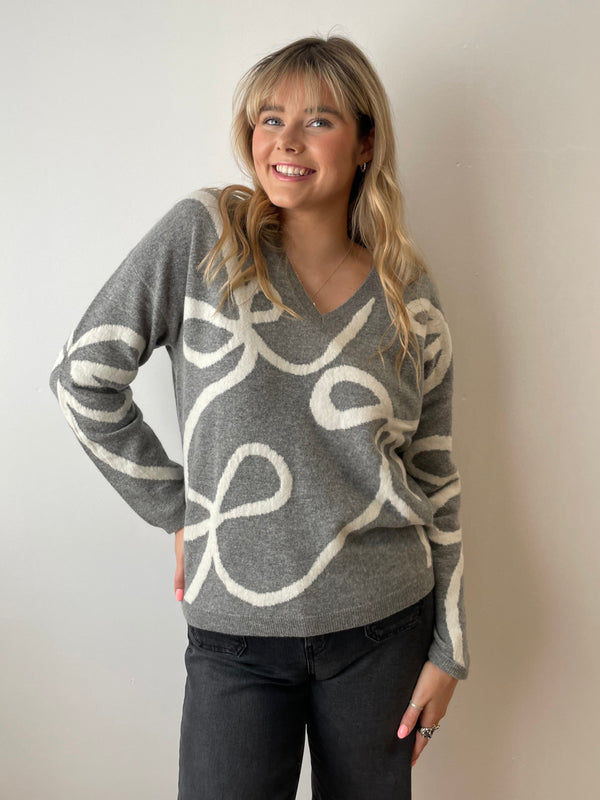 Grey and Cream Bow Cashemere Jumper | Esthēme Cachemire