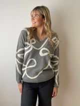 Grey and Cream Bow Cashemere Jumper | Esthēme Cachemire