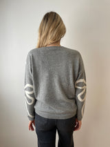Grey and Cream Bow Cashemere Jumper | Esthēme Cachemire