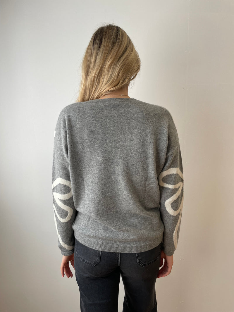 Grey and Cream Bow Cashemere Jumper | Esthēme Cachemire