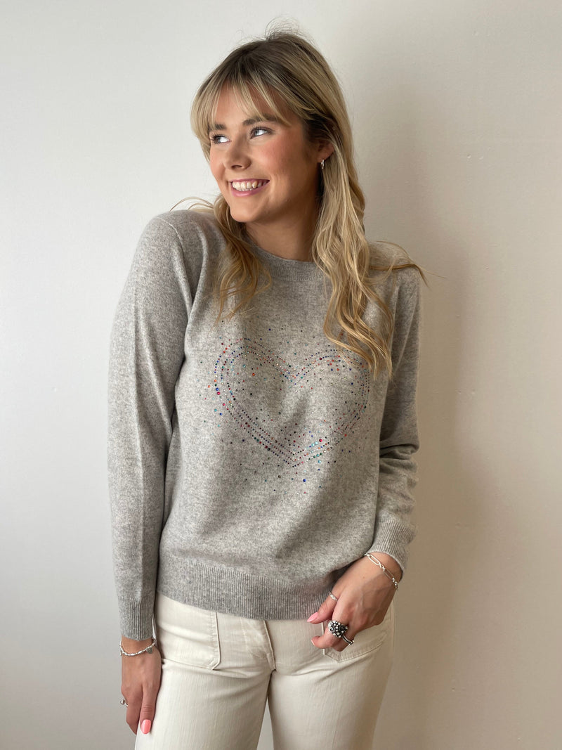 Love Heart Sparkle Cashmere Jumper in Grey | Esthēme Cachemire