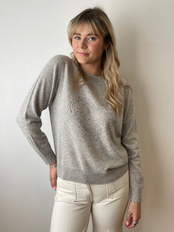 Love Heart Sparkle Cashmere Jumper in Grey | Esthēme Cachemire