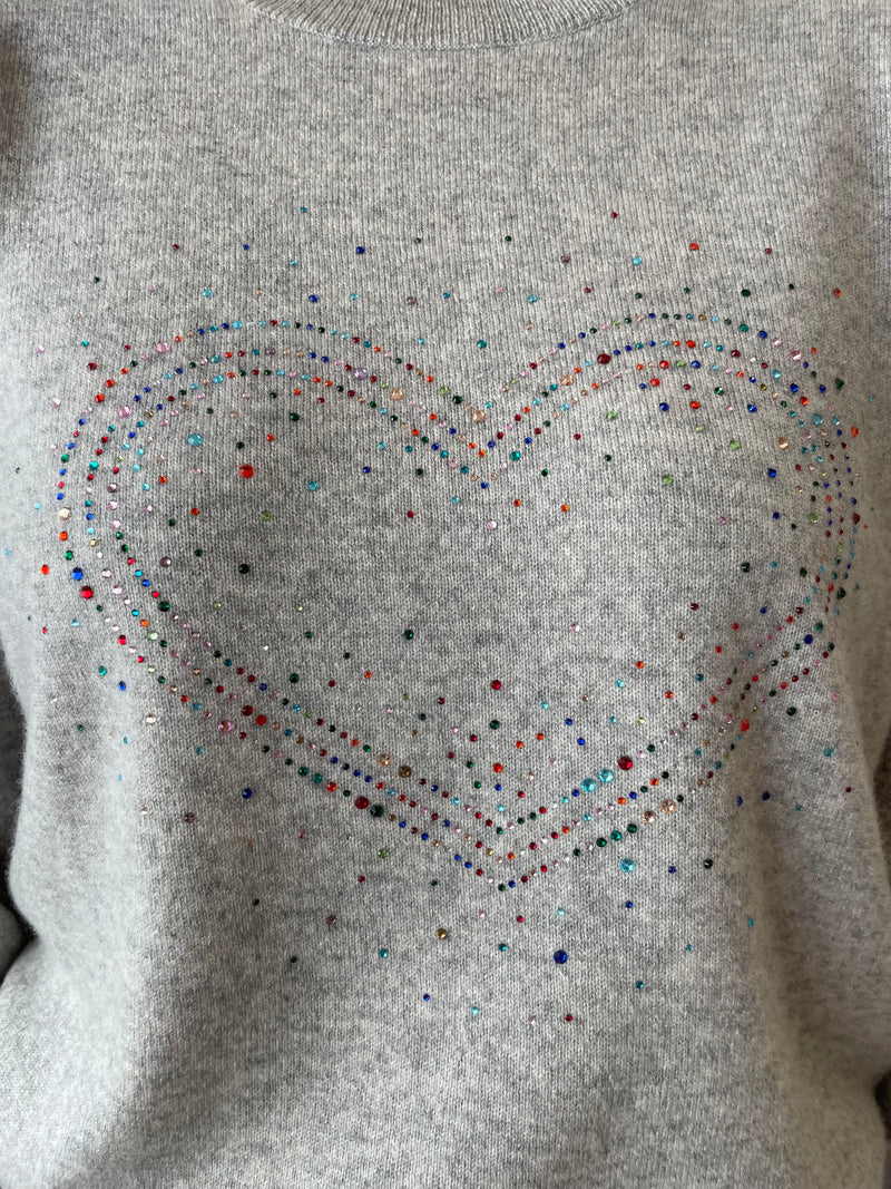 Love Heart Sparkle Cashmere Jumper in Grey | Esthēme Cachemire