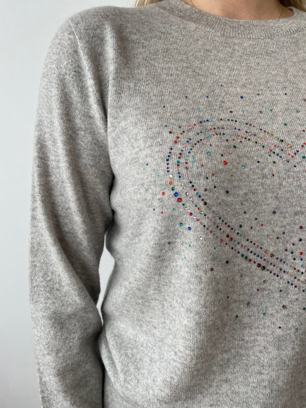 Love Heart Sparkle Cashmere Jumper in Grey | Esthēme Cachemire