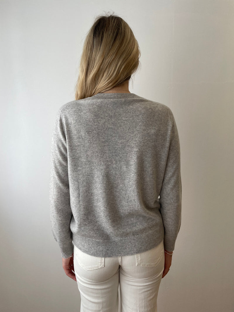 Love Heart Sparkle Cashmere Jumper in Grey | Esthēme Cachemire