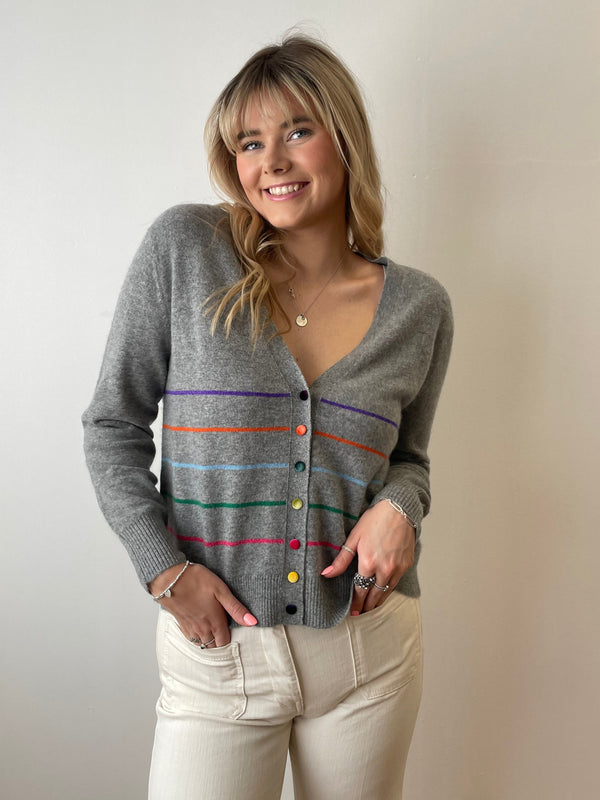 Cashmere Cardigan with Stripes and Velvet Buttons | Esthēme Cachemire