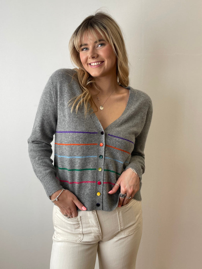 Cashmere Cardigan with Stripes and Velvet Buttons | Esthēme Cachemire
