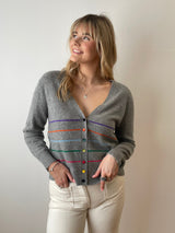 Cashmere Cardigan with Stripes and Velvet Buttons | Esthēme Cachemire
