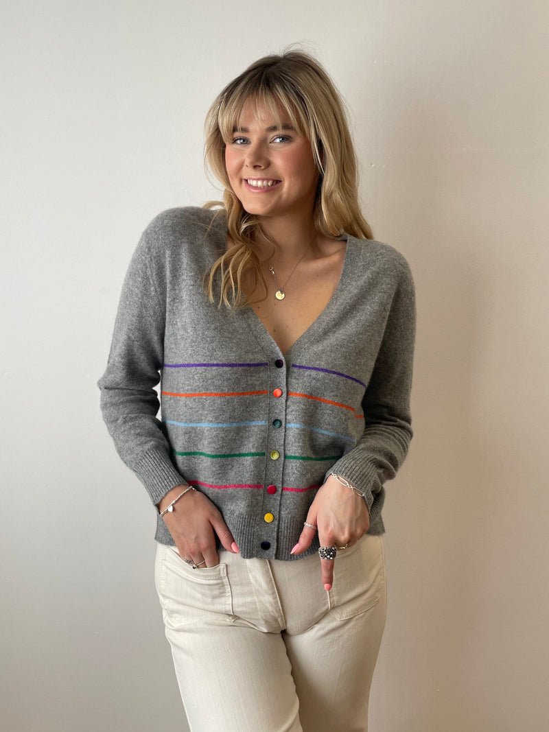 Cashmere Cardigan with Stripes and Velvet Buttons | Esthēme Cachemire