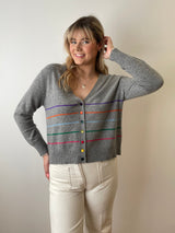 Cashmere Cardigan with Stripes and Velvet Buttons | Esthēme Cachemire