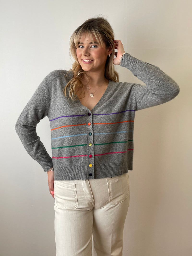 Cashmere Cardigan with Stripes and Velvet Buttons | Esthēme Cachemire