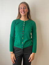 Billiard Green Cashmere Cardigan with Velvet Buttons | Esthēme Cachemire