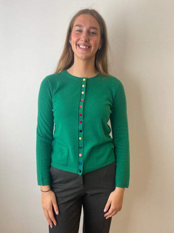 Billiard Green Cashmere Cardigan with Velvet Buttons | Esthēme Cachemire
