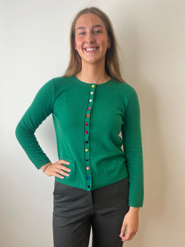 Billiard Green Cashmere Cardigan with Velvet Buttons | Esthēme Cachemire