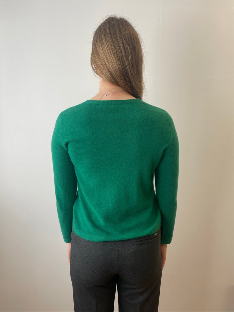 Billiard Green Cashmere Cardigan with Velvet Buttons | Esthēme Cachemire