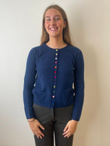 Dark Denim Cashmere Cardigan with Velvet Buttons | Esthēme Cachemire
