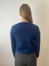 Dark Denim Cashmere Cardigan with Velvet Buttons | Esthēme Cachemire