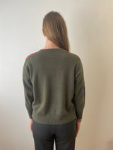 Khaki V-Neck Casmere Jumper with Hearts | Esthēme Cachemire