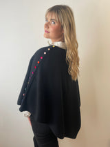 Noir Cashmere Poncho with Velvet Buttons | Esthēme Cachemire