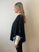 Noir Cashmere Poncho with Velvet Buttons | Esthēme Cachemire