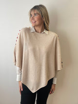 Cashmere Poncho in Lin with Velvet Buttons | Esthēme Cachemire