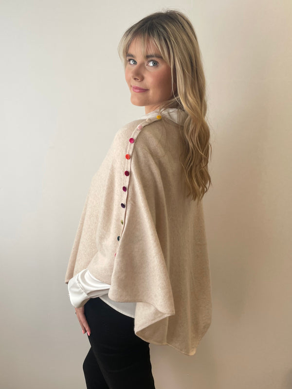 Cashmere Poncho in Lin with Velvet Buttons | Esthēme Cachemire