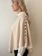 Cashmere Poncho in Lin with Velvet Buttons | Esthēme Cachemire