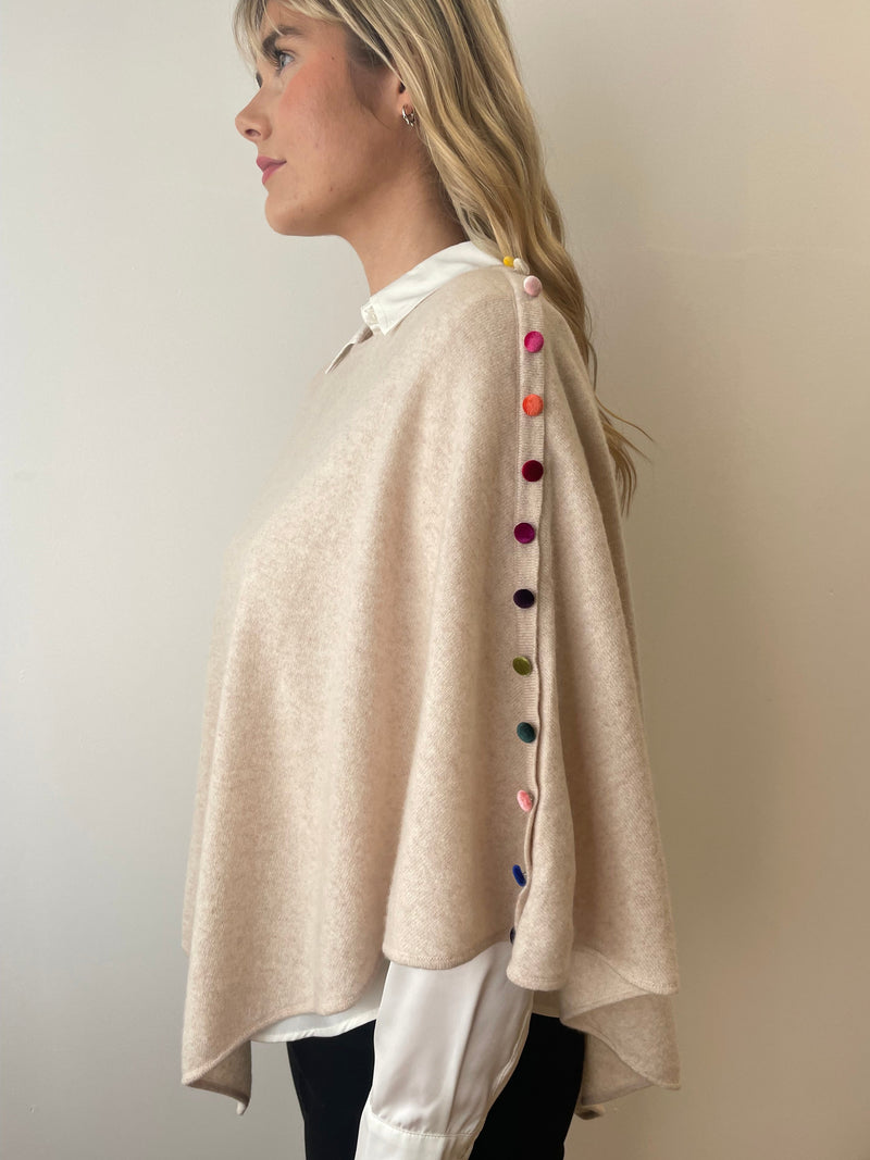 Cashmere Poncho in Lin with Velvet Buttons | Esthēme Cachemire
