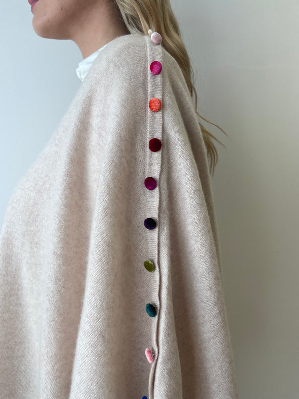 Cashmere Poncho in Lin with Velvet Buttons | Esthēme Cachemire