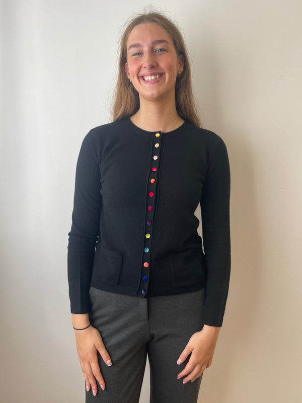 Noir Cashmere Cardigan with Velvet Buttons | Esthēme Cachemire